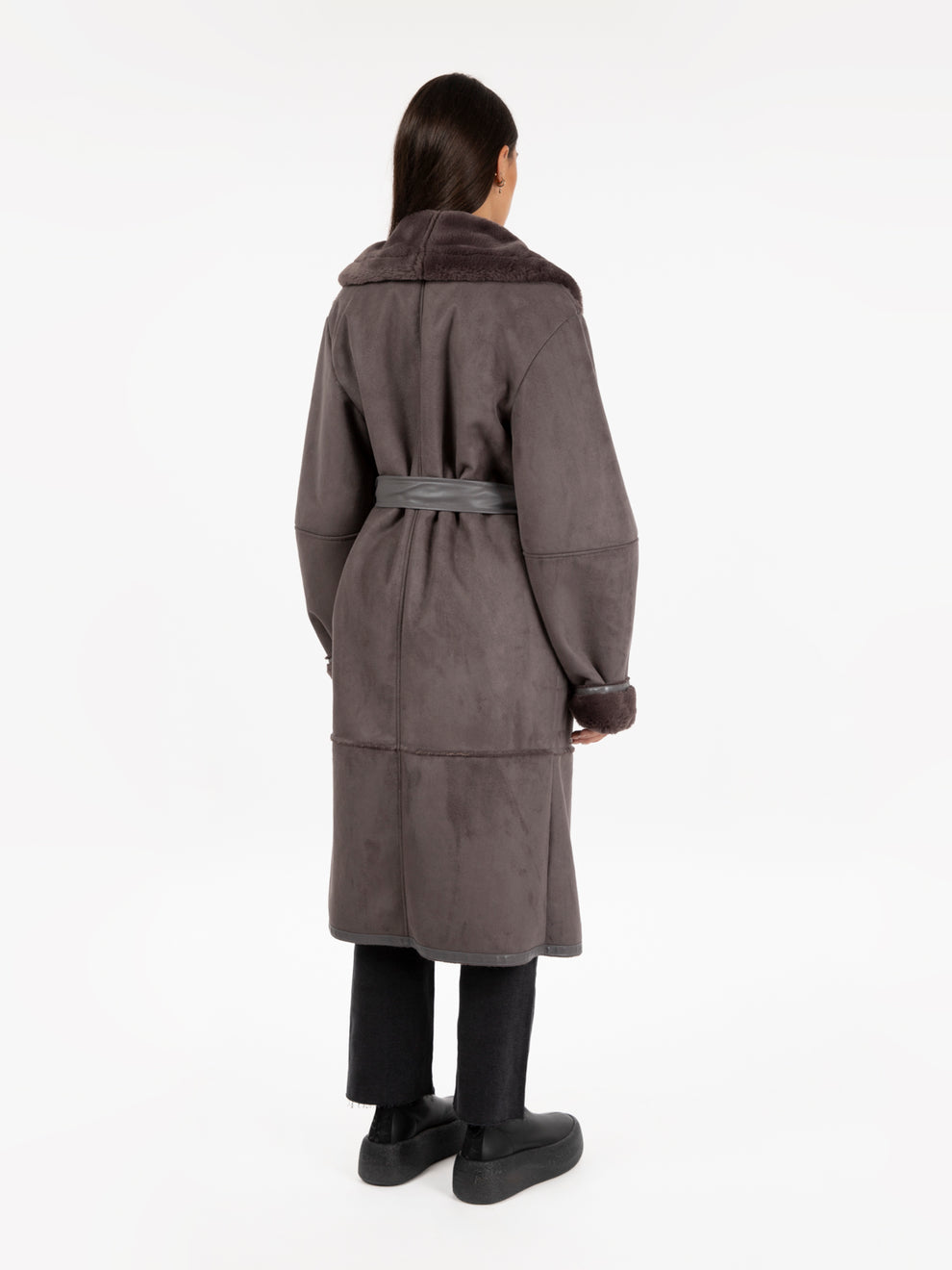 Long sheepskin with gray sash