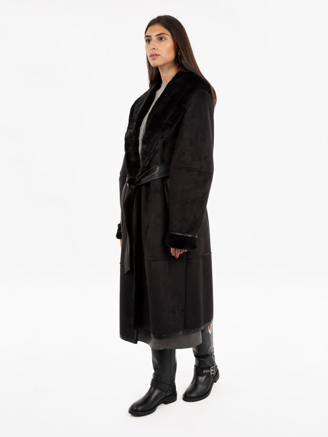 Long sheepskin with black sash