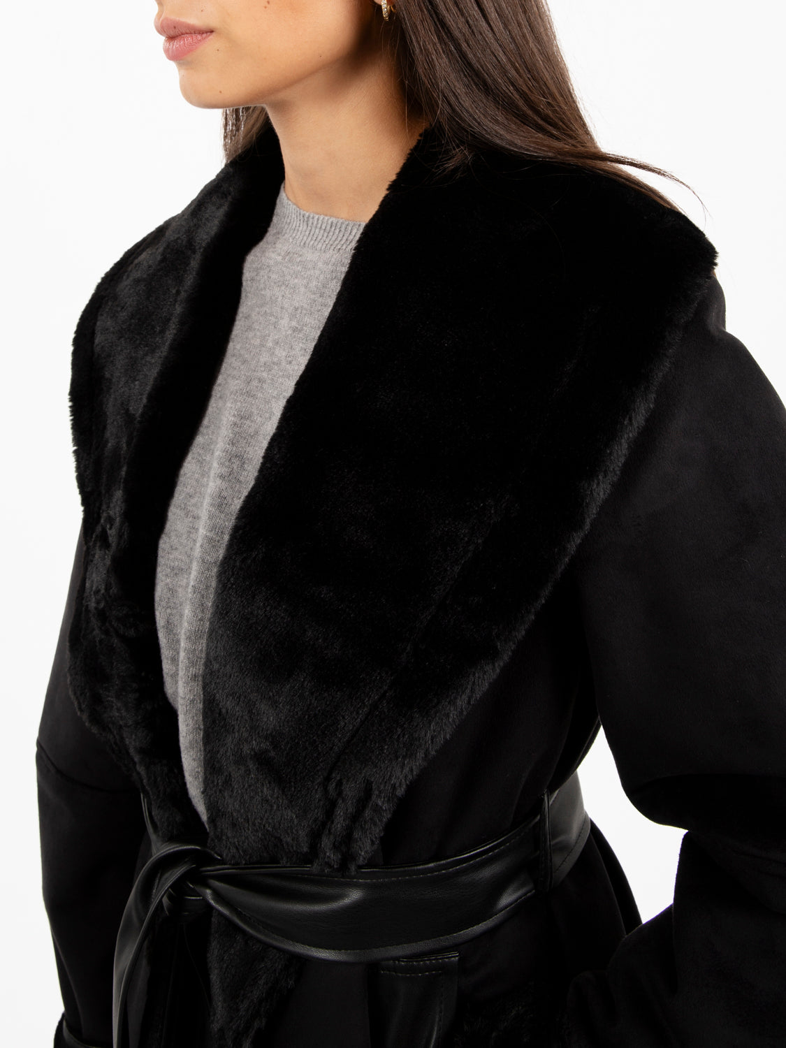 Long sheepskin with black sash