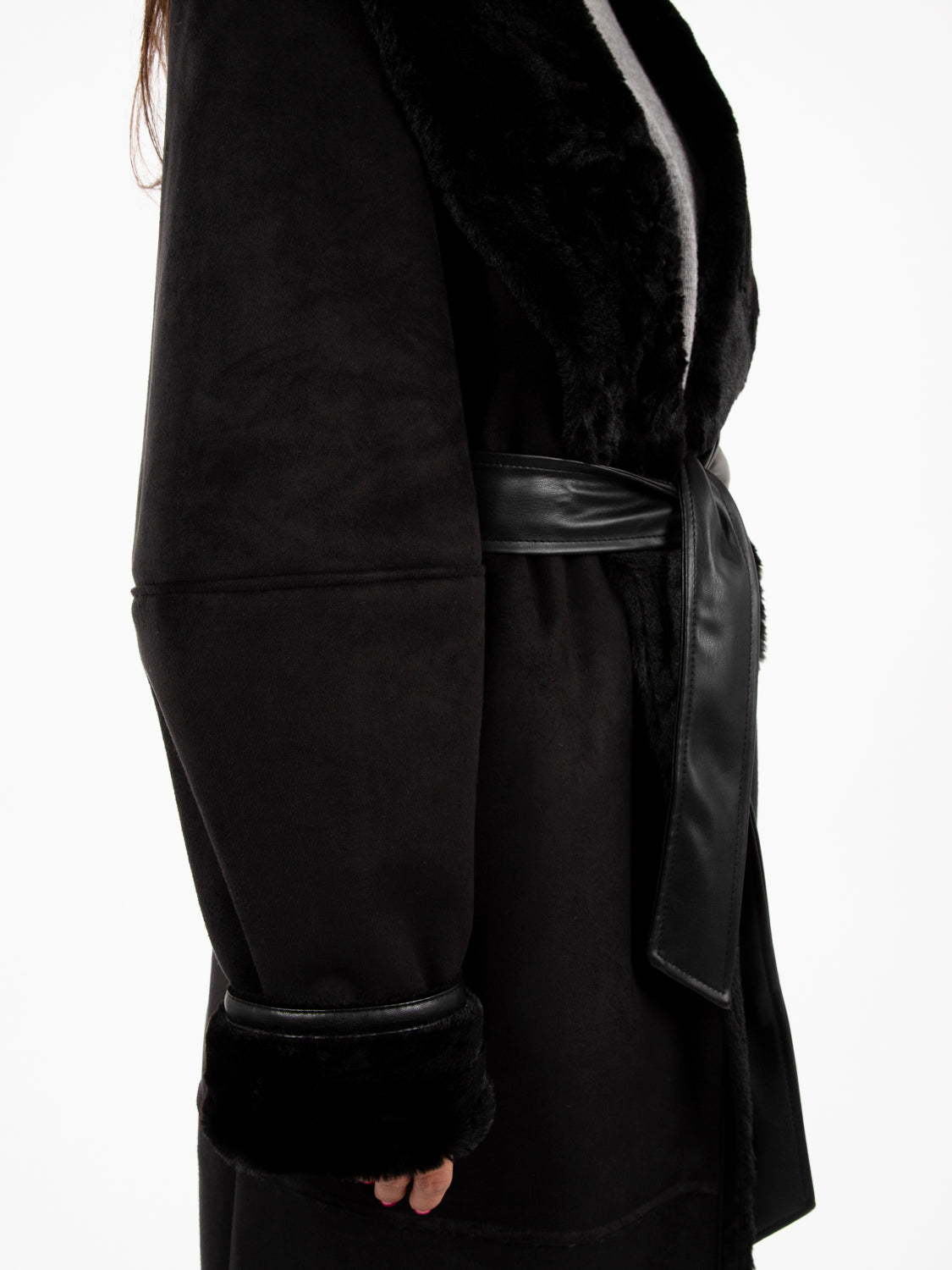 Long sheepskin with black sash