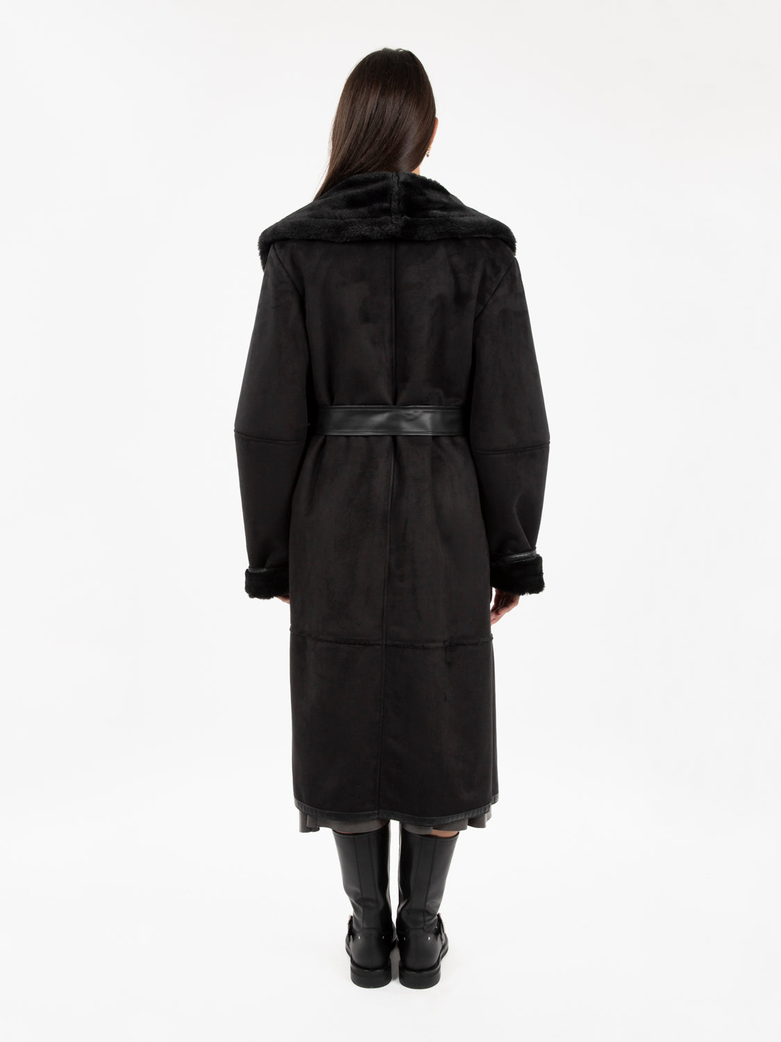 Long sheepskin with black sash