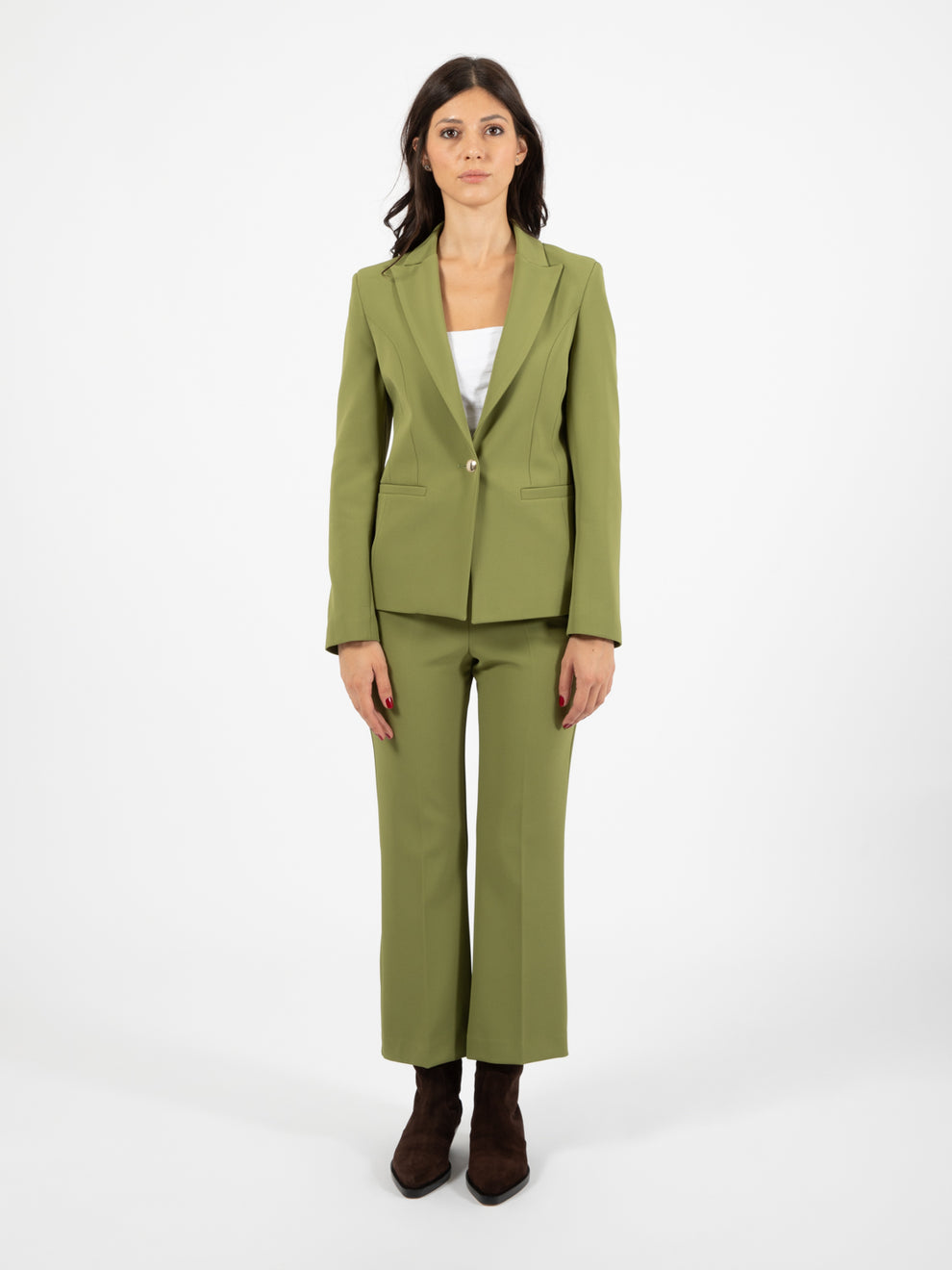 Green buttoned trumpet trousers