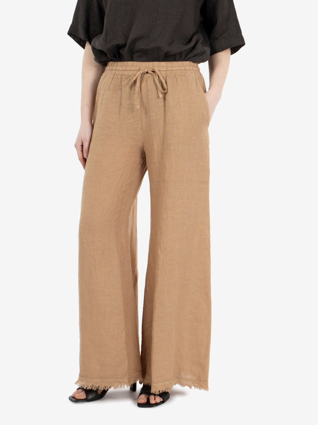 Pantalone in lino cammello