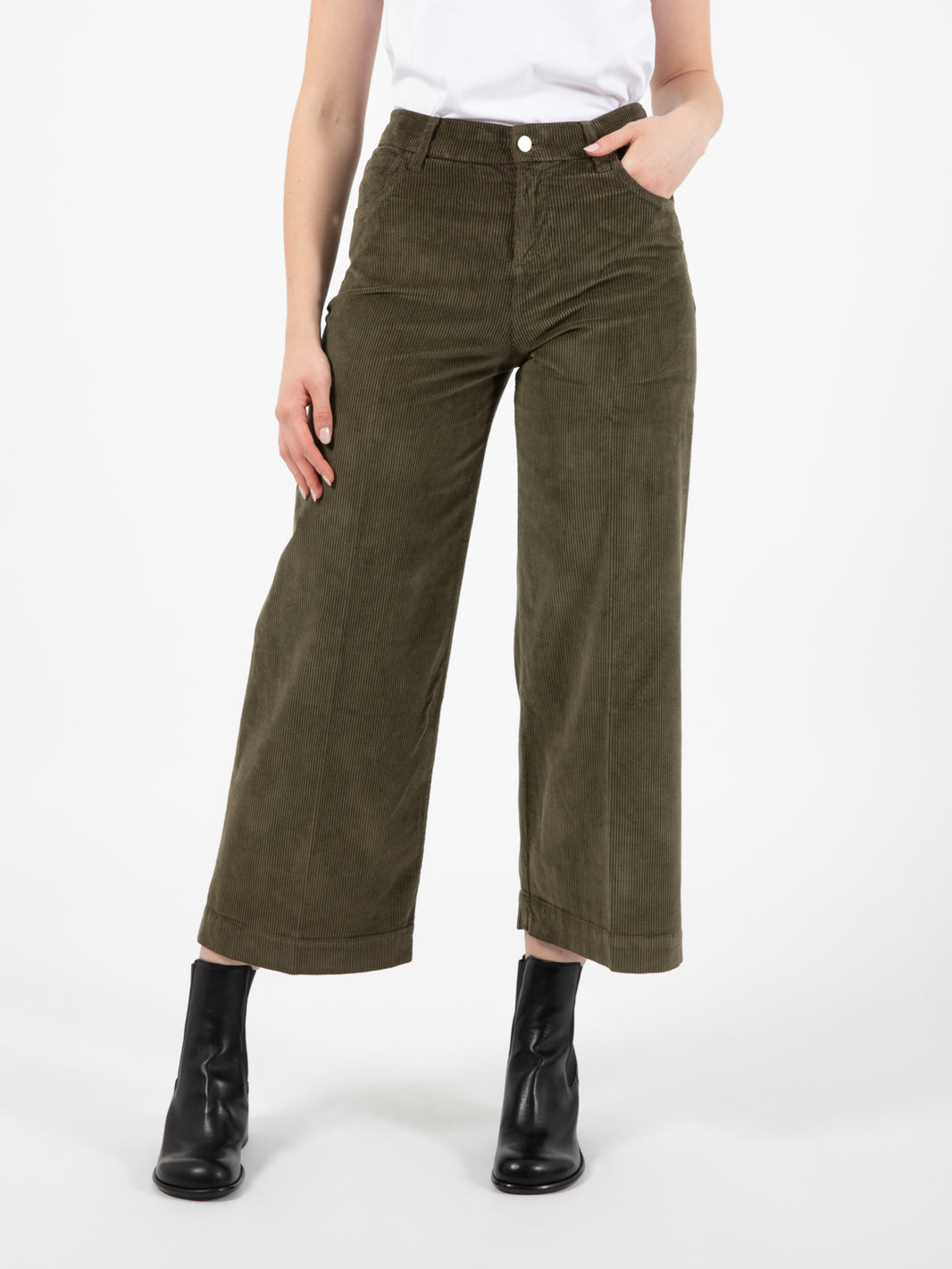 Pantalone in velluto elastico verde