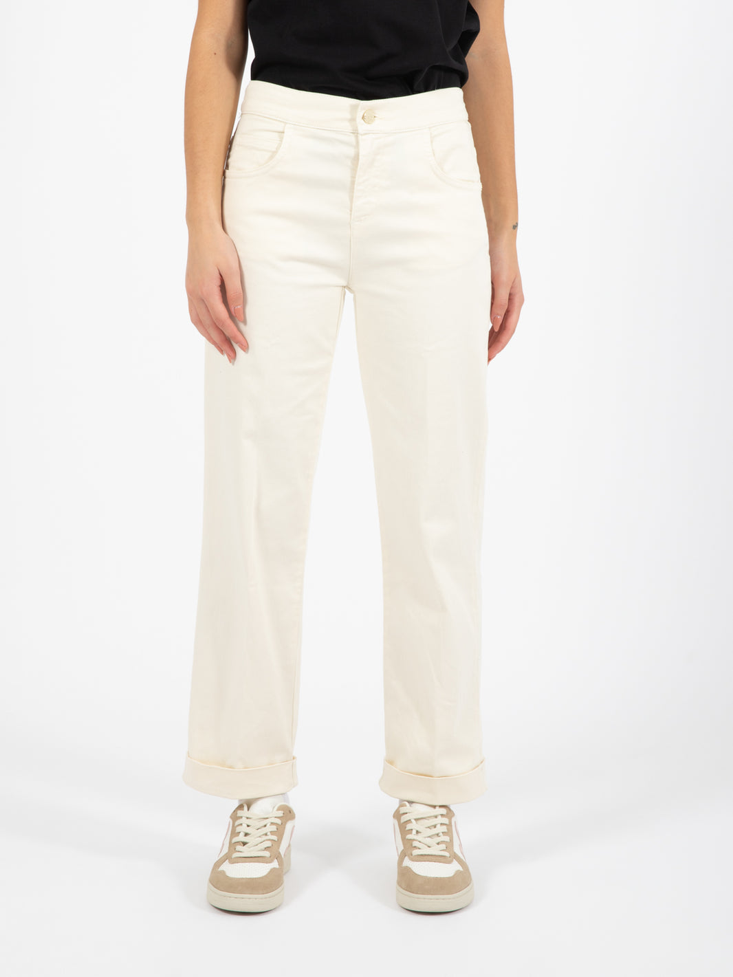 Pantalone momfit elastico avorio