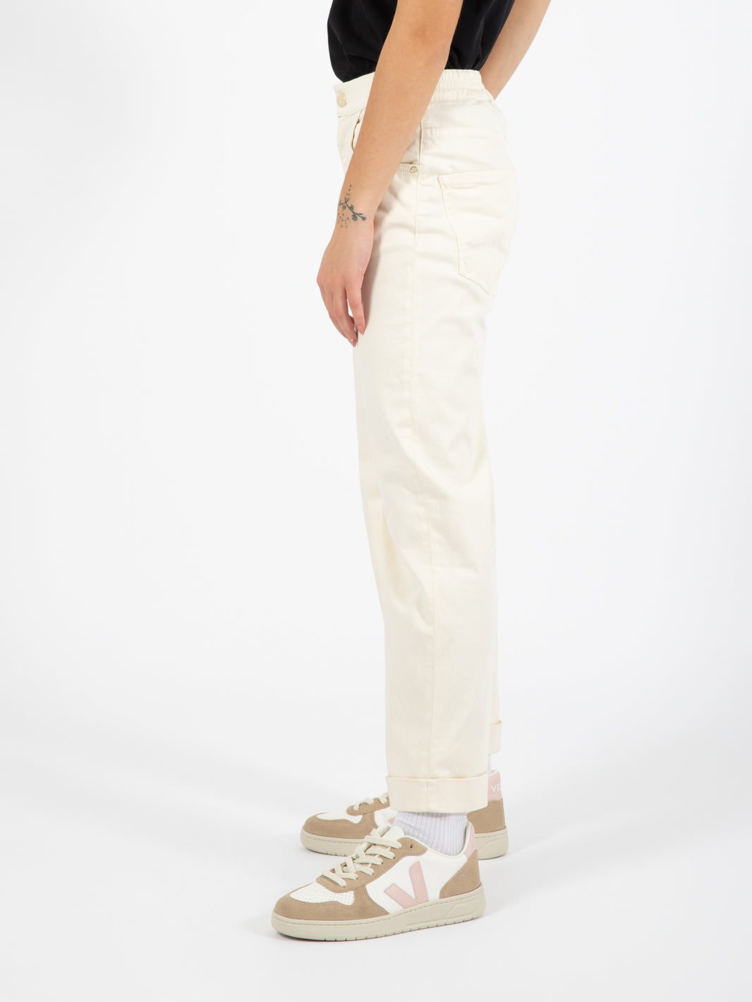 Pantalone momfit elastico avorio