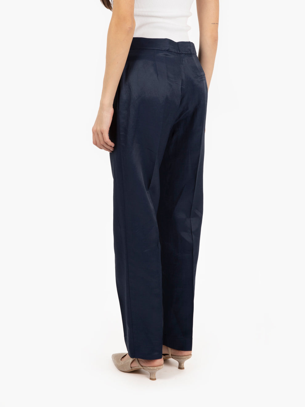 Blue viscose and linen cigarette trousers