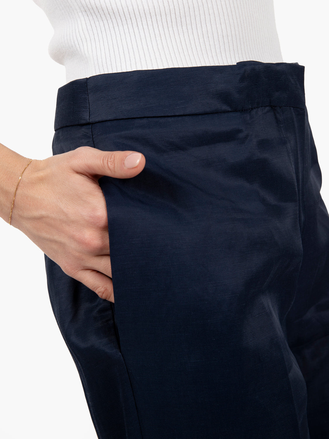 Blue viscose and linen cigarette trousers