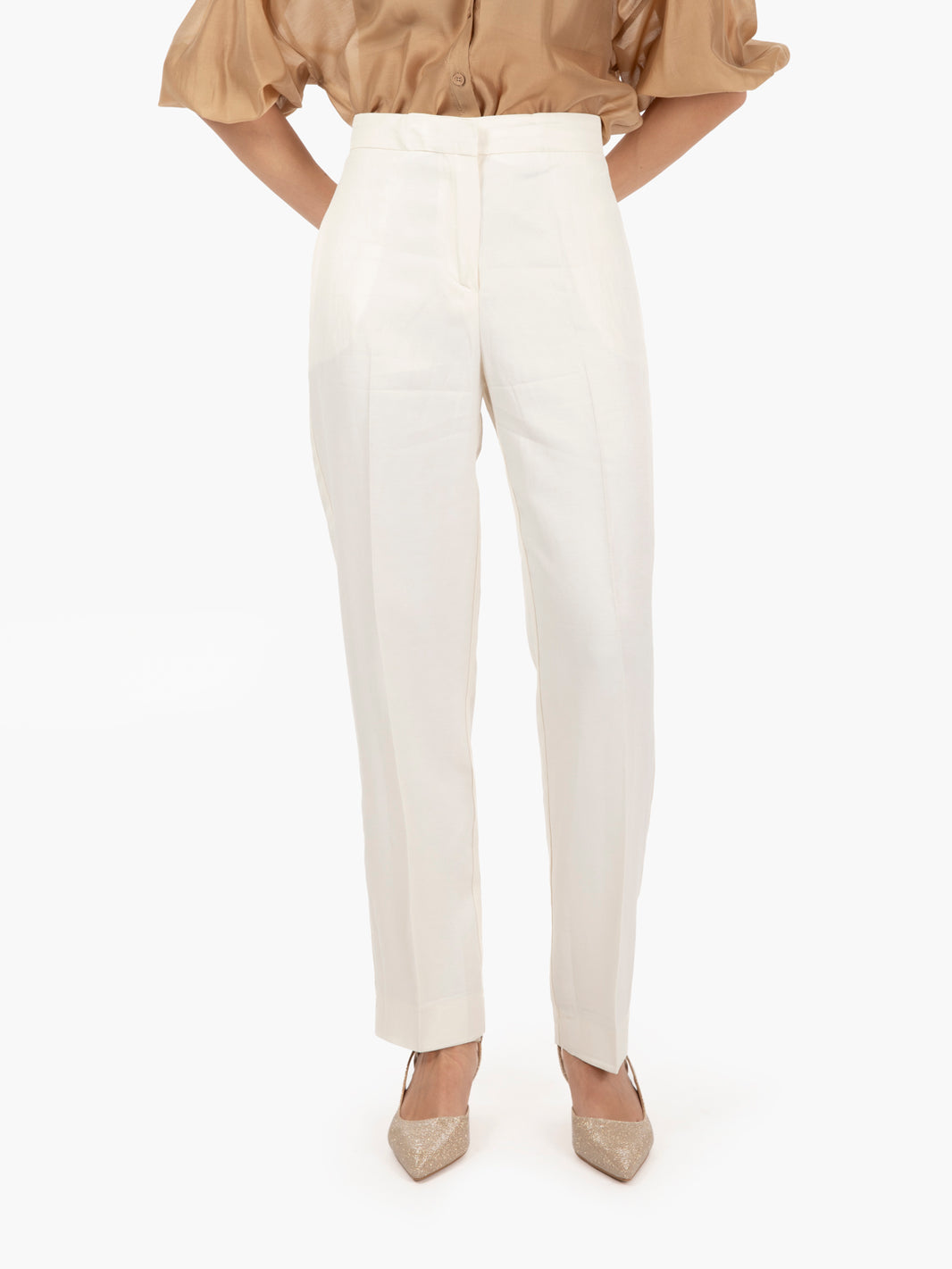 Cigarette trousers in viscose and butter linen