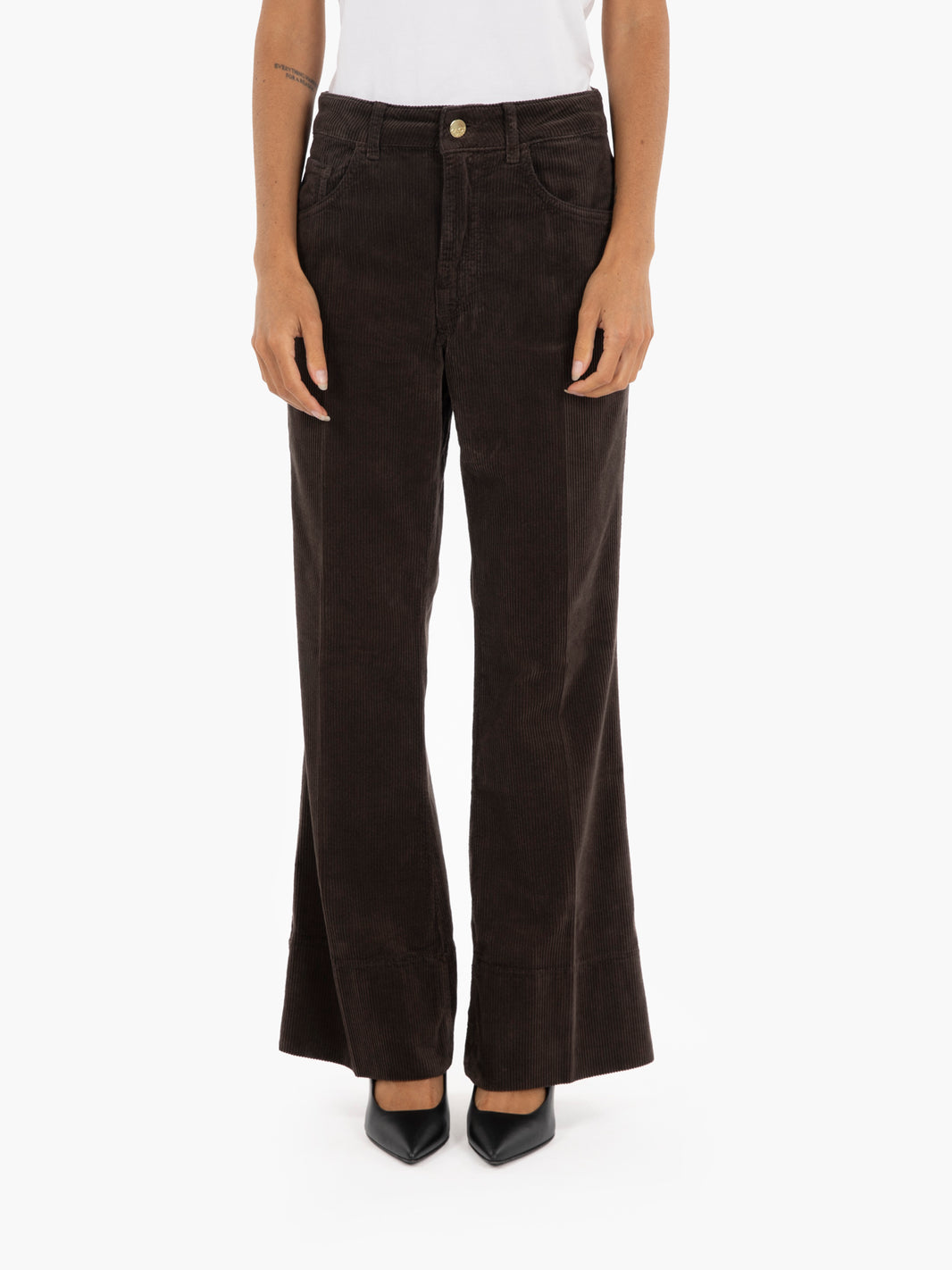 Dark brown velvet trumpet trousers