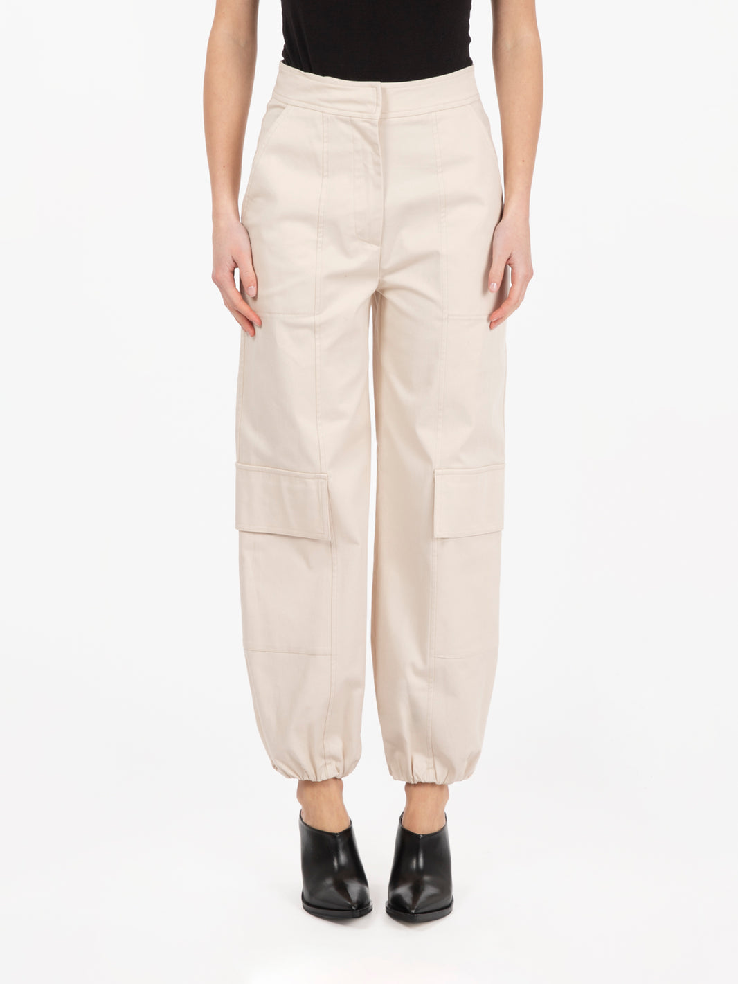 Pantaloni cargo con elastico ecru