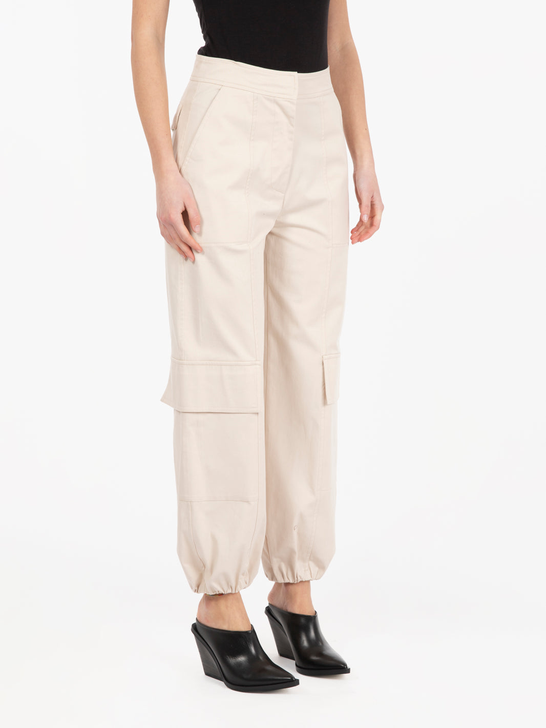 Pantaloni cargo con elastico ecru