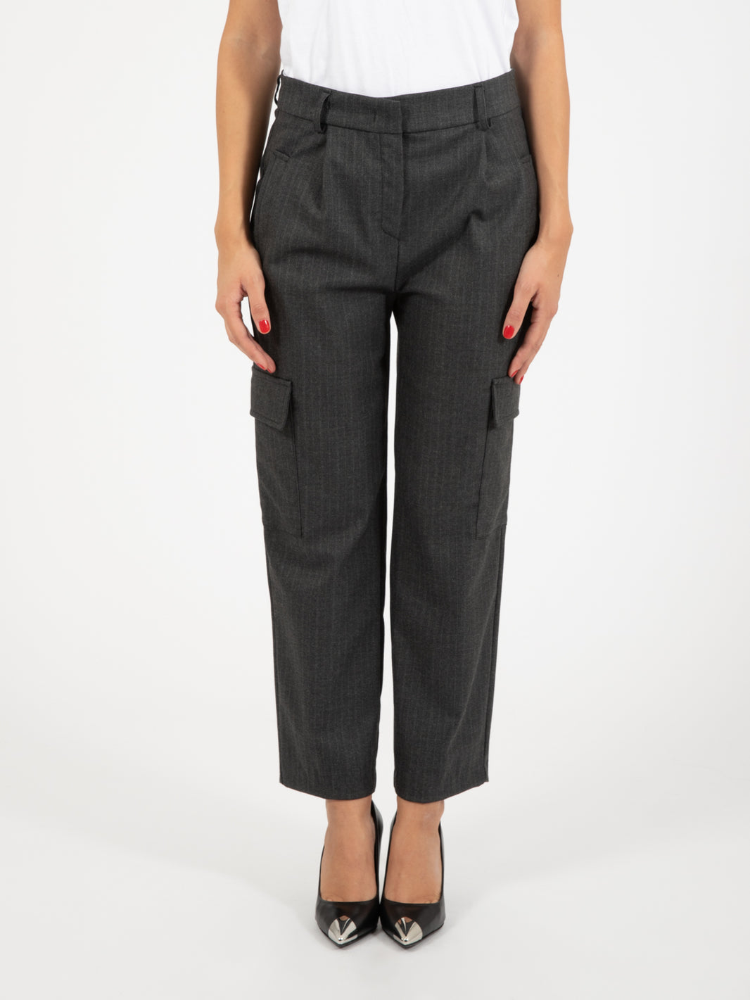 Pantaloni cargo gessato grigio