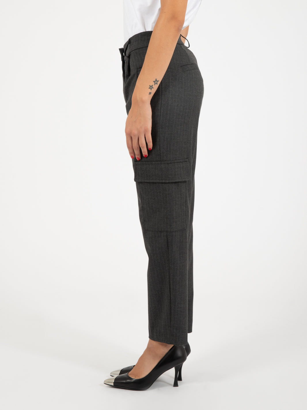 Pantaloni cargo gessato grigio
