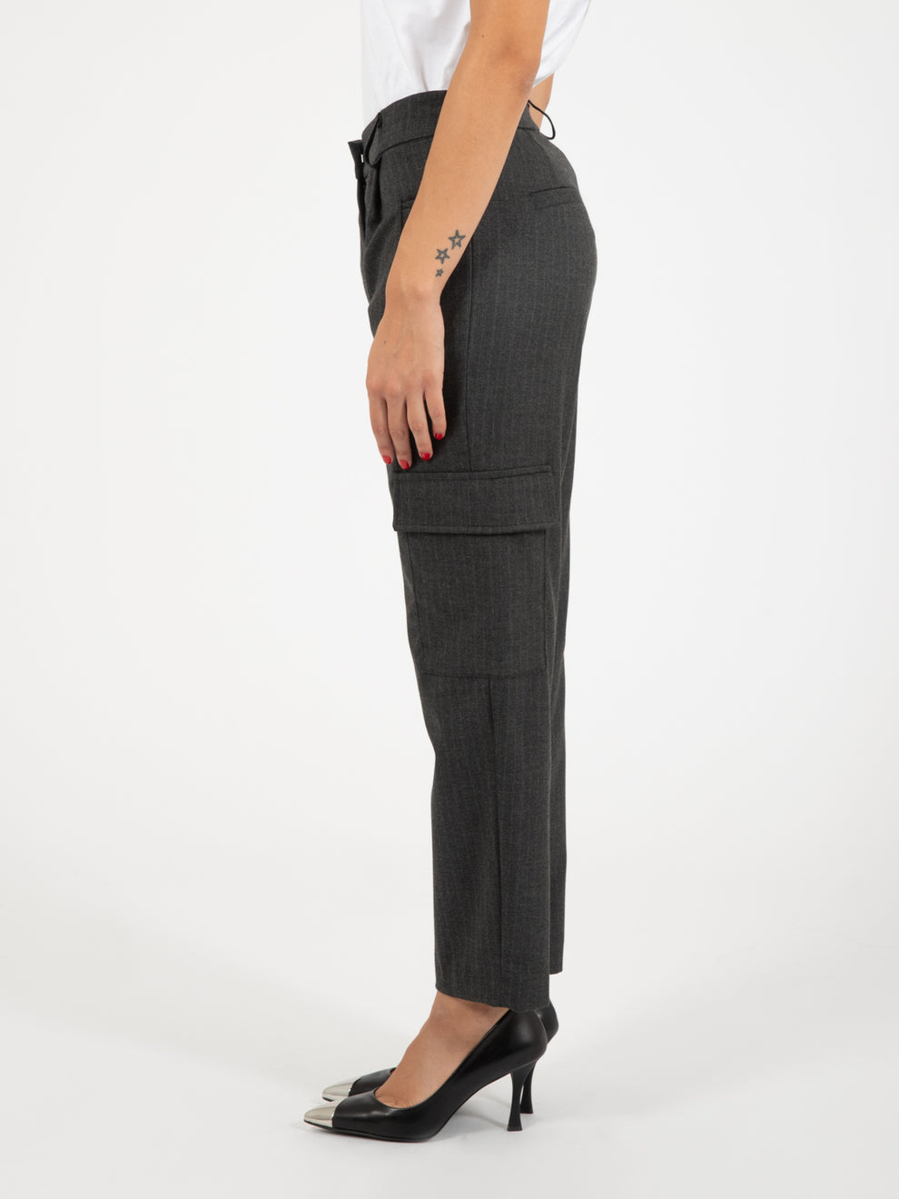 Pantaloni cargo gessato grigio