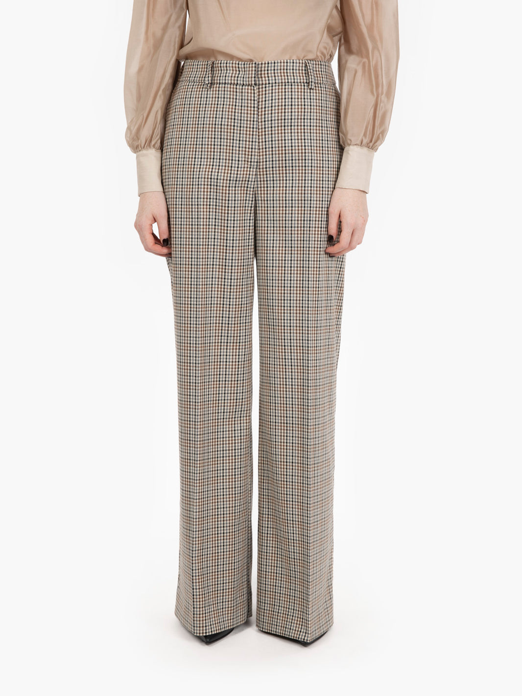 Beige / multicolor check trousers