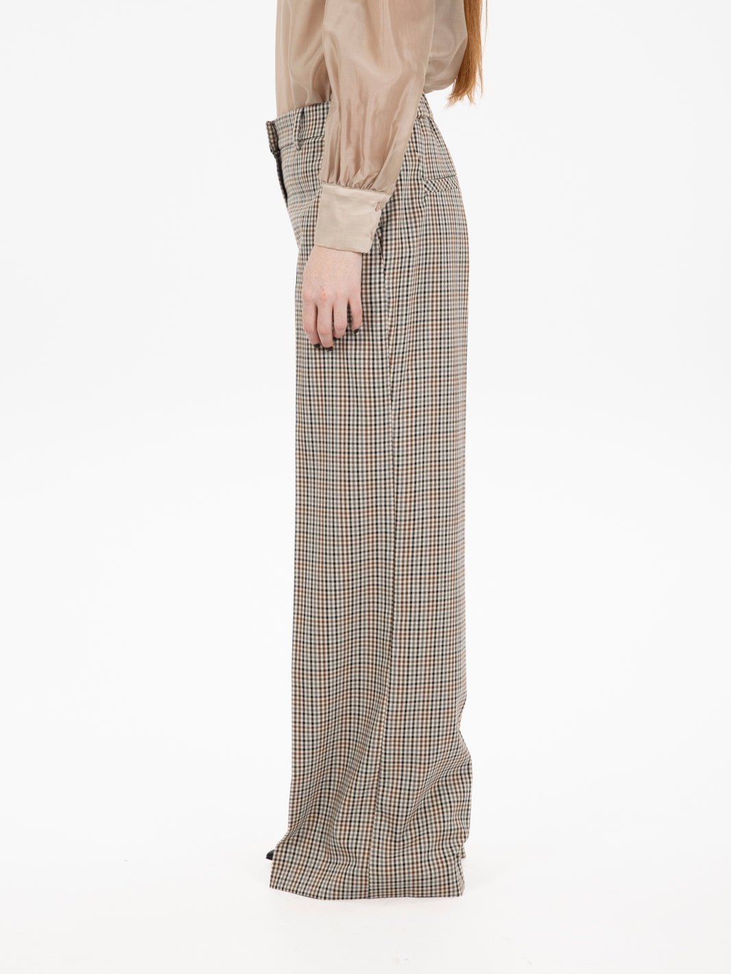 Beige / multicolor check trousers