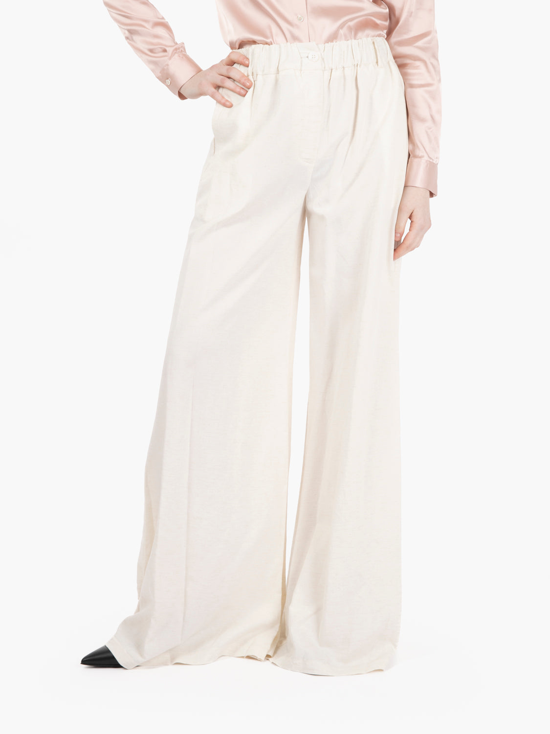 Pantaloni con vita elastica beige