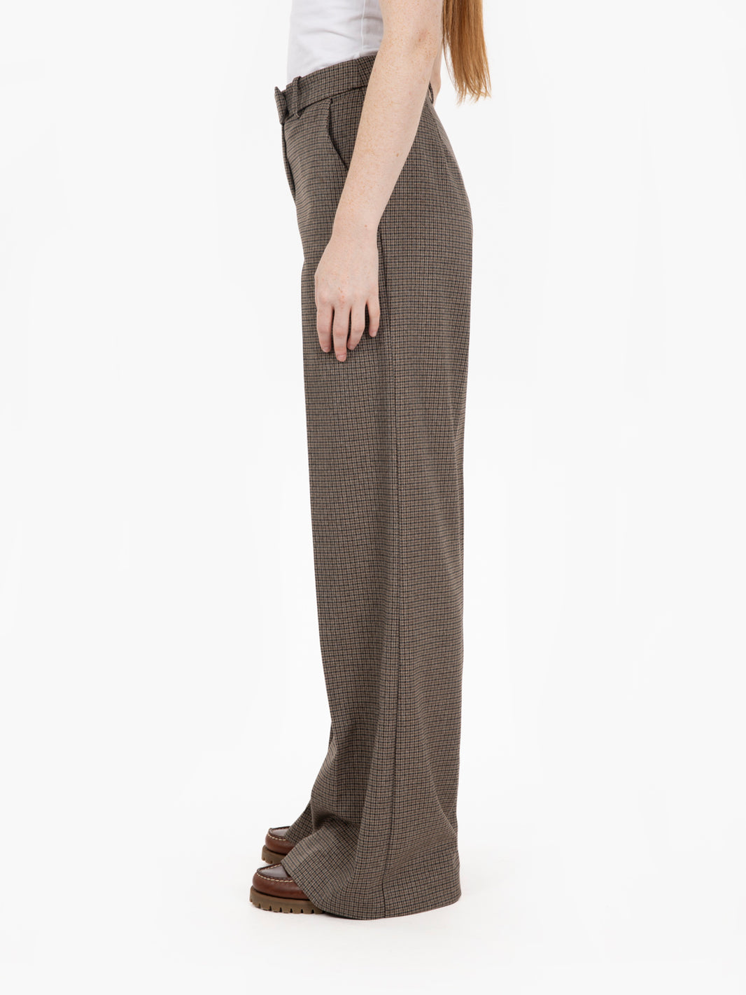 Dark brown check straight trousers