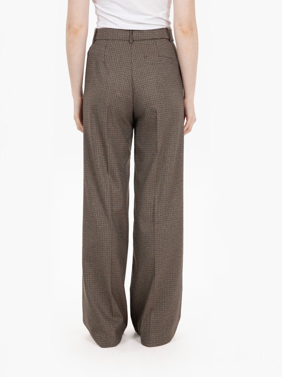 Dark brown check straight trousers