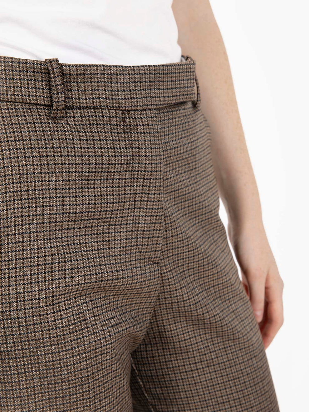 Dark brown check straight trousers