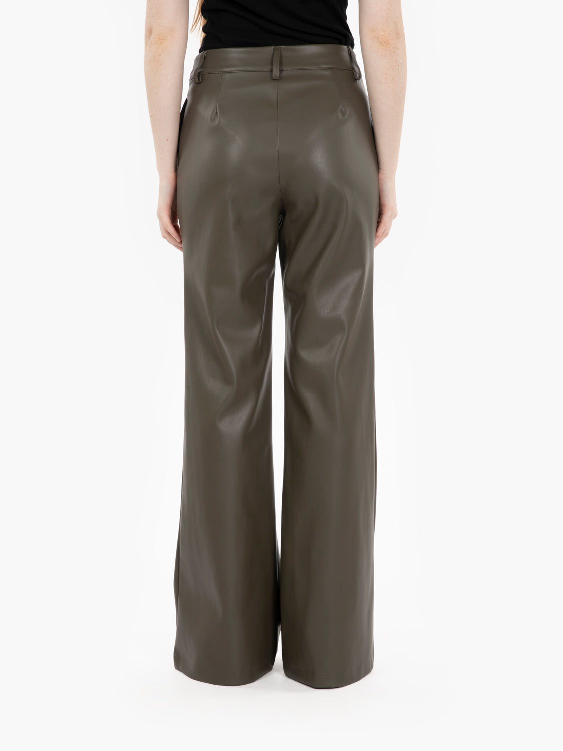 Military flare faux leather trousers