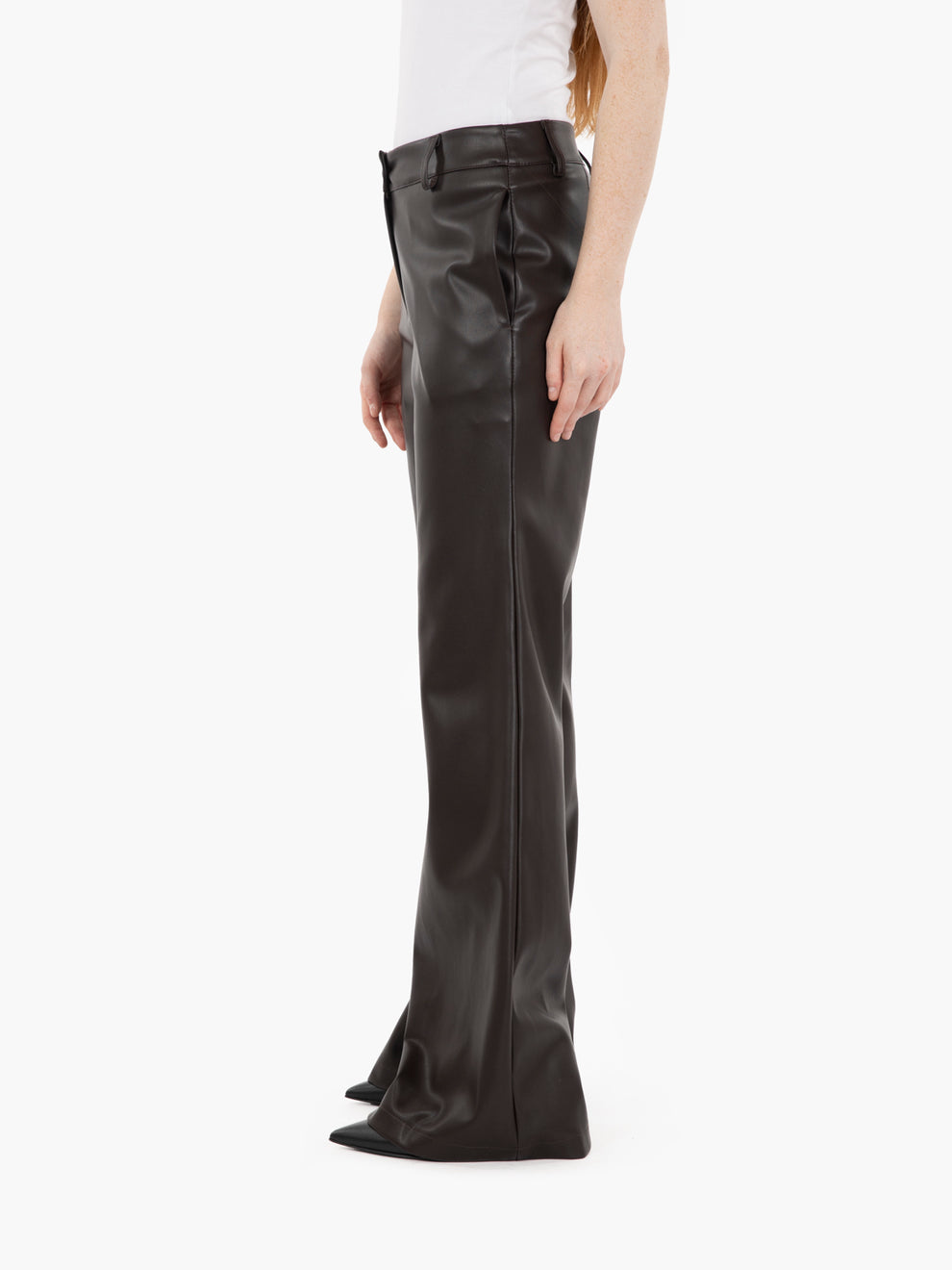 Pantaloni in ecopelle flare moro