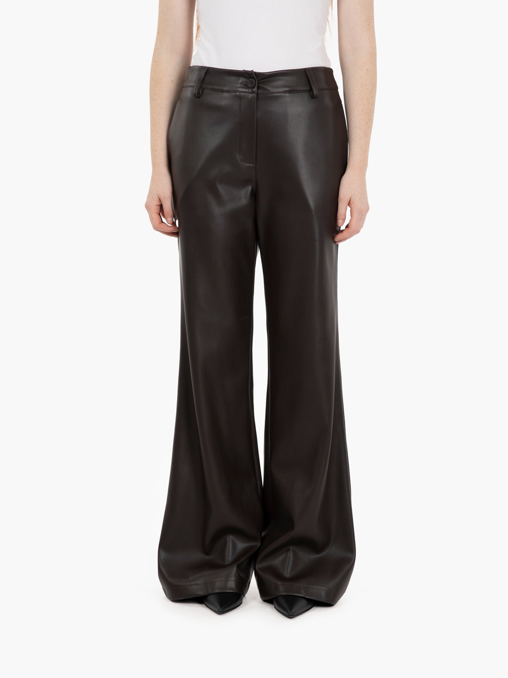 Pantaloni in ecopelle flare moro