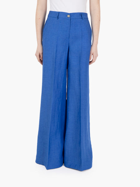 Pantaloni in misto lino bluette