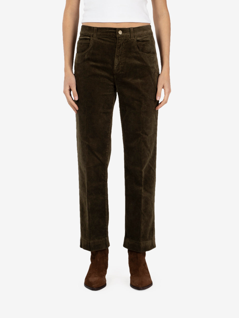 Pantaloni in velluto a coste muschio