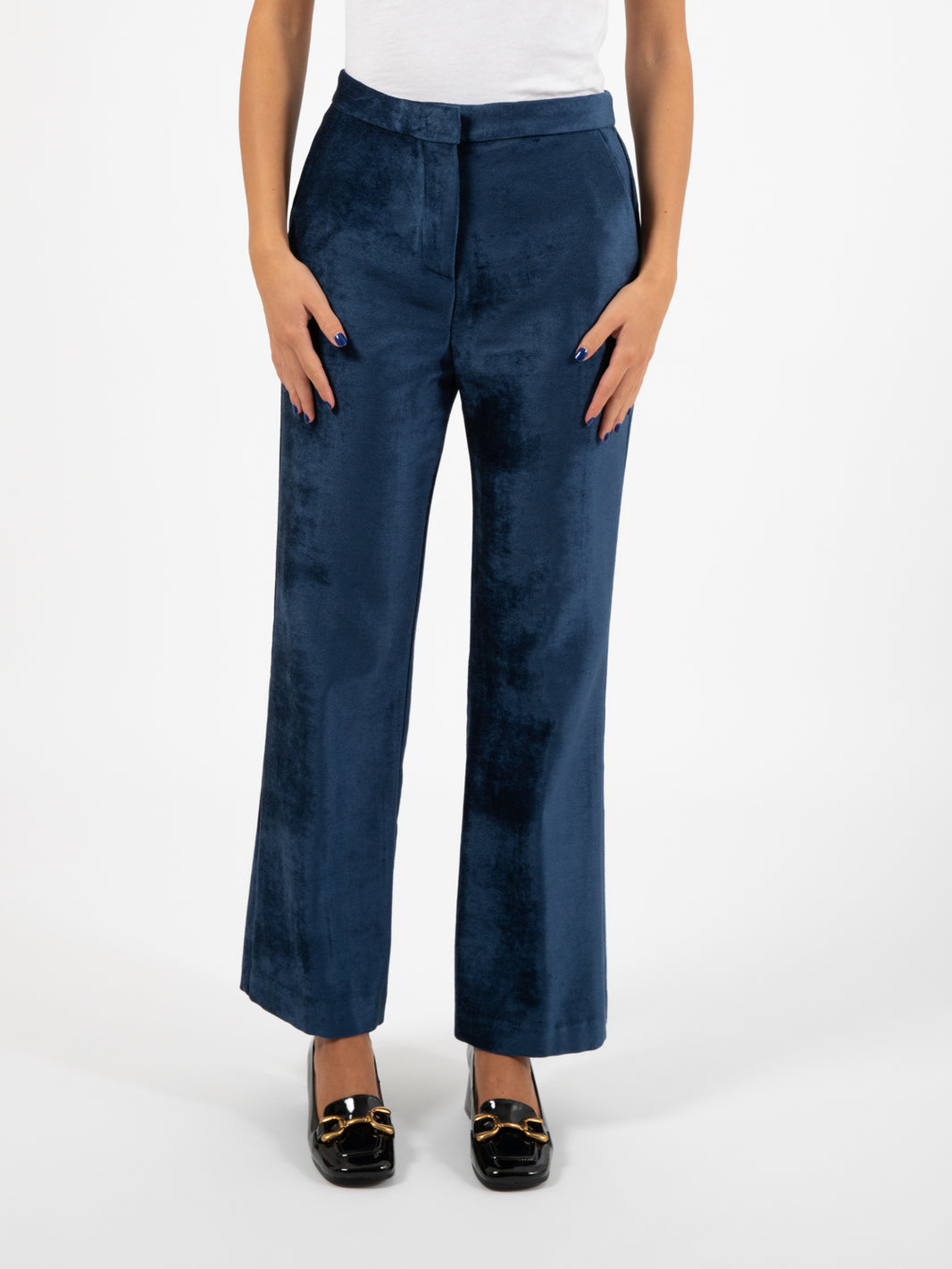 Pantaloni in velluto a trombetta blu