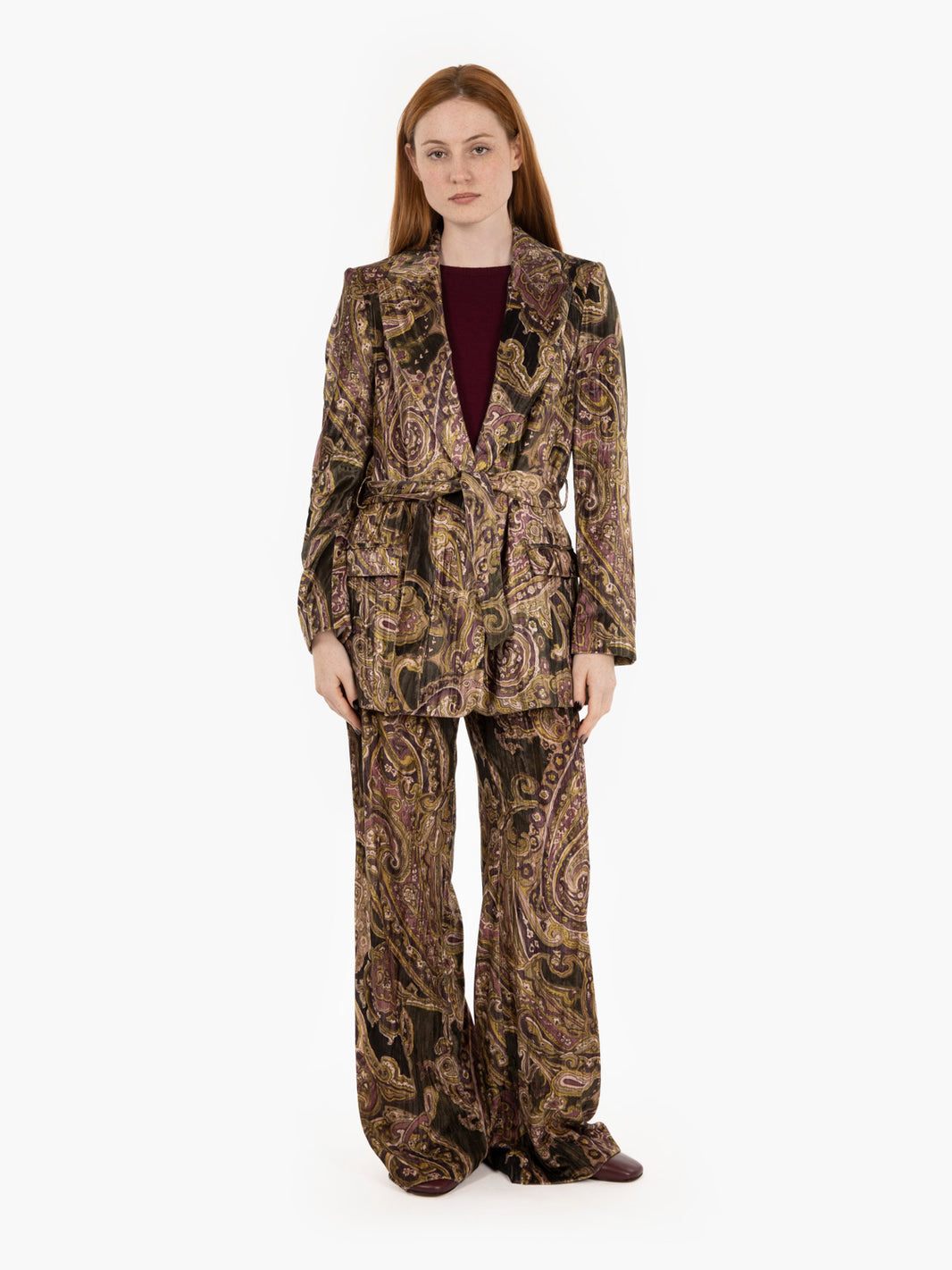 Multicolor printed velvet trousers