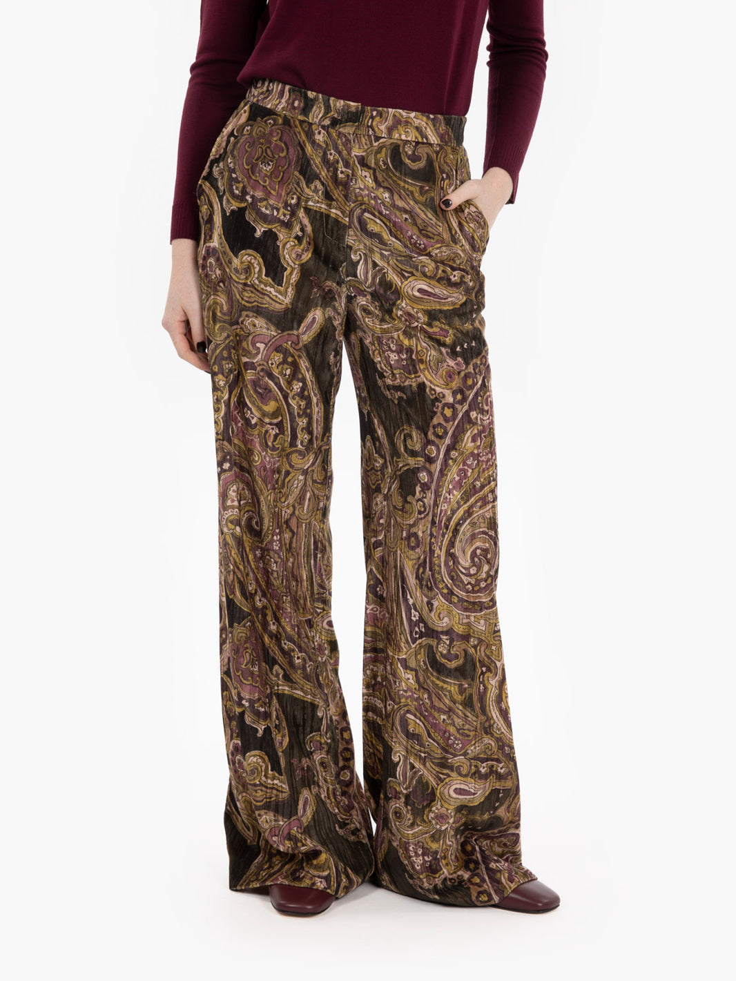 Multicolor printed velvet trousers