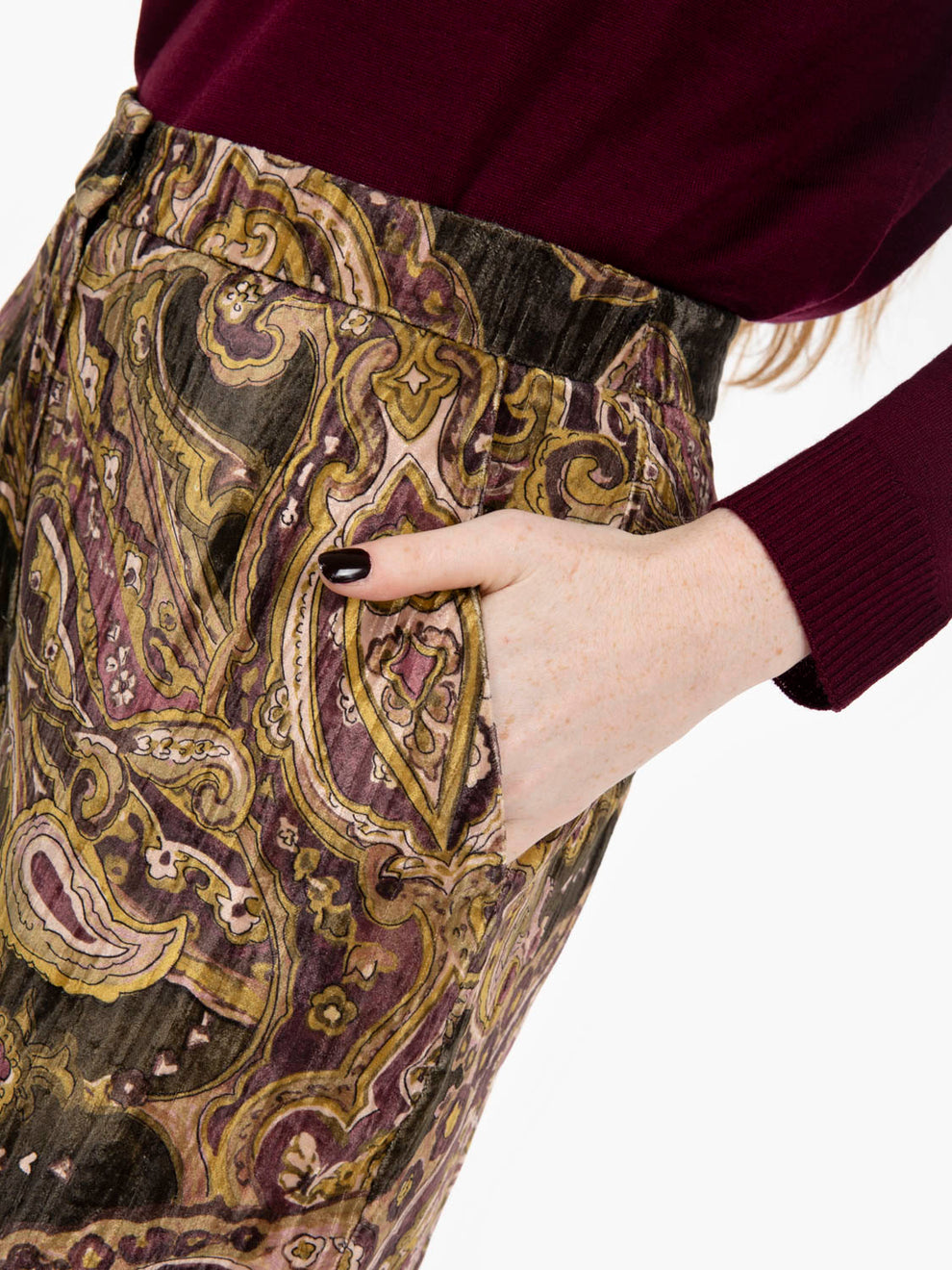 Multicolor printed velvet trousers