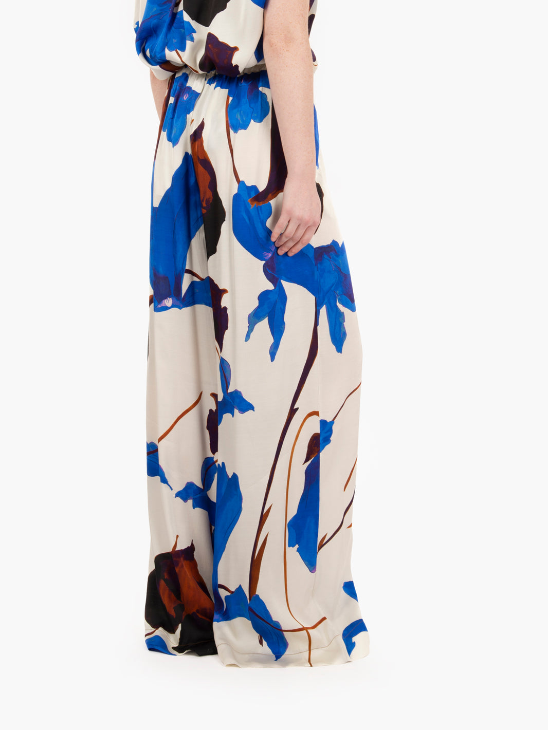 Cream / multicolor viscose trousers