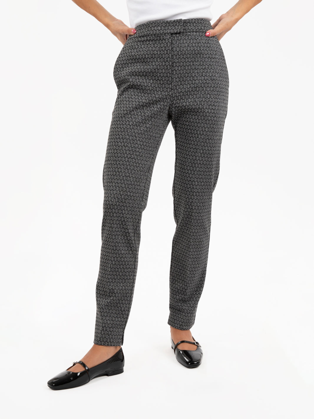 Pantaloni motivo geometrico nero / grigio