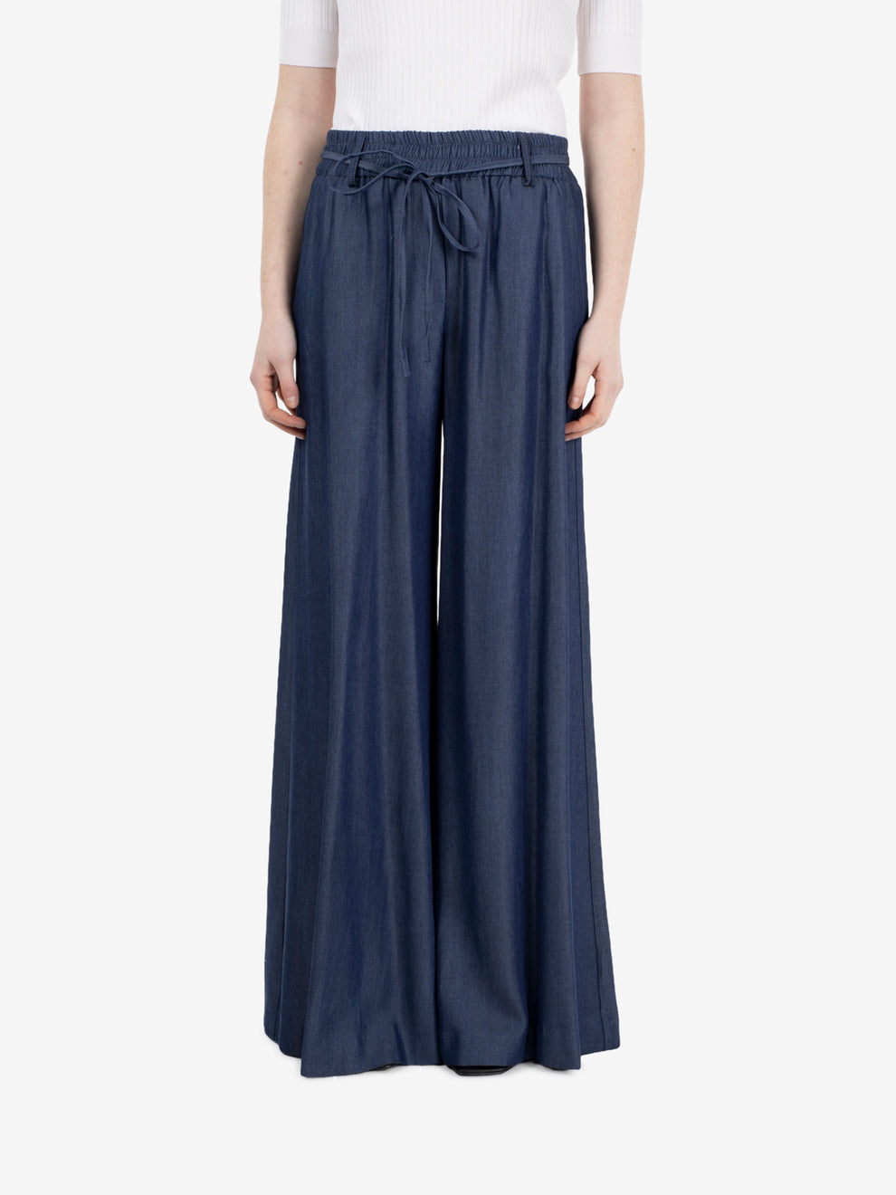 Pantaloni palazzo con coulisse blu