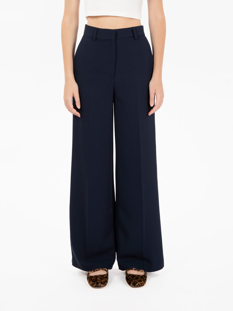 KAOS - Pantaloni wide leg in crepe blu notte