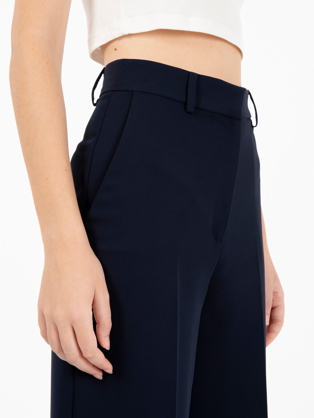 Pantaloni wide leg in crepe blu notte