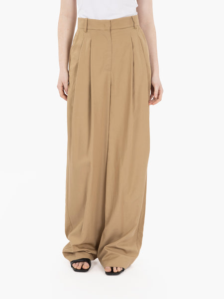 Pantaloni wide viscosa e lino beige