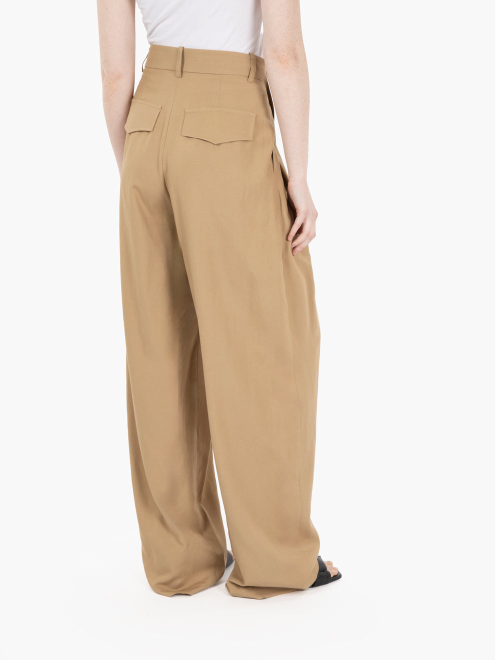 Pantaloni wide viscosa e lino beige