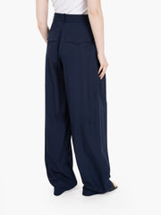 KAOS - Pantaloni wide viscosa e lino blu