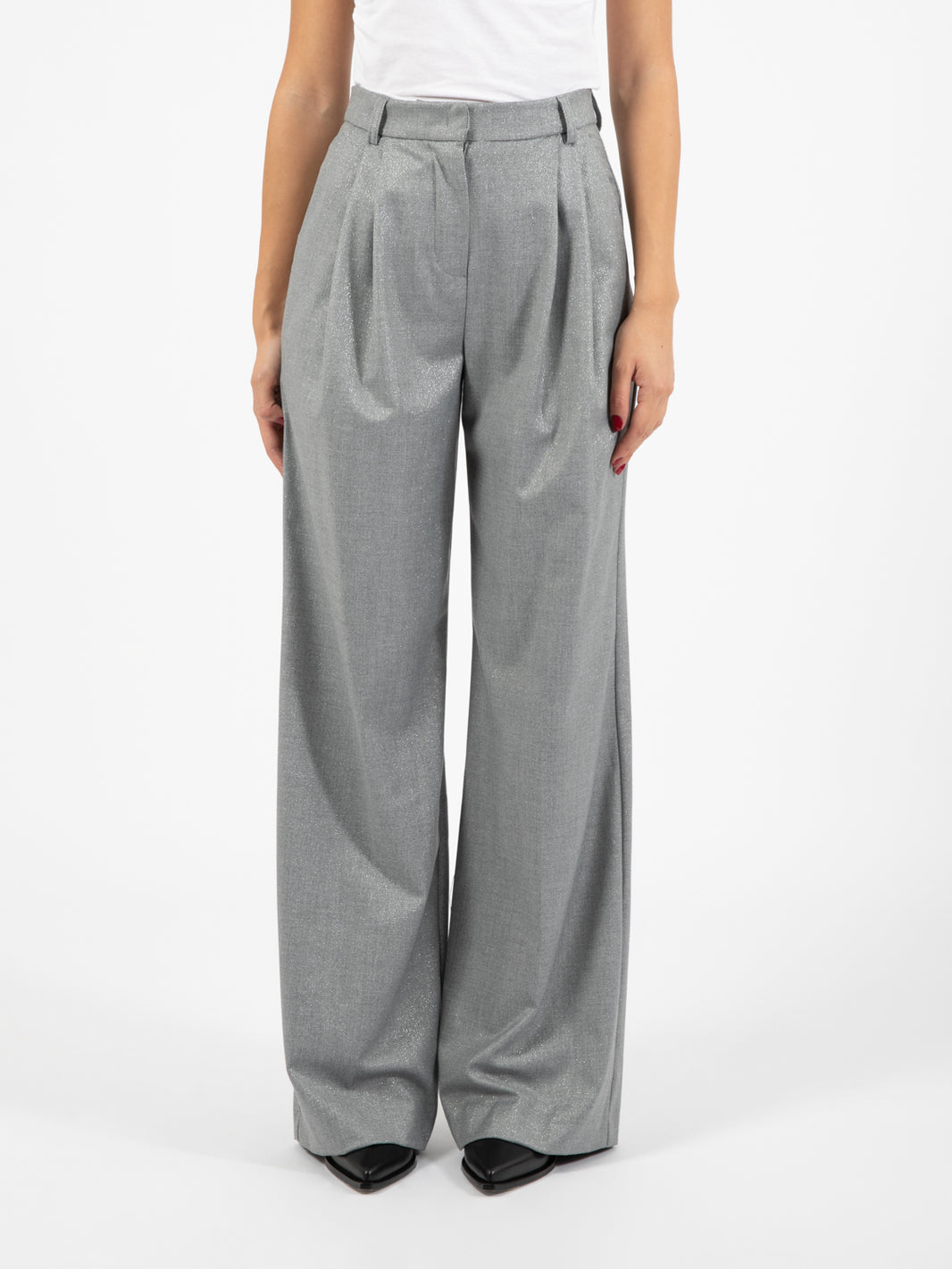 Pantapalazzo con trama lurex grigio