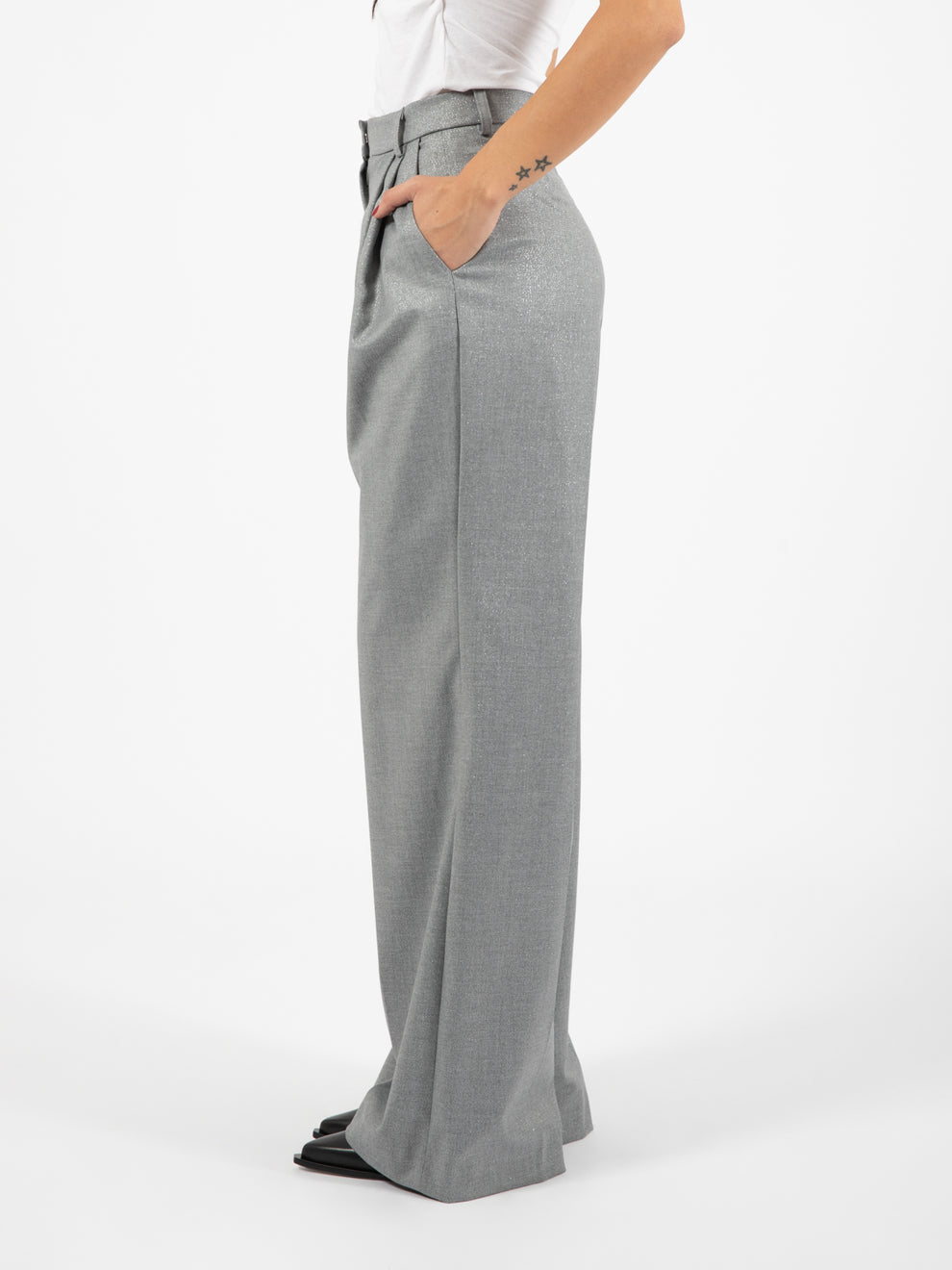 Pantapalazzo con trama lurex grigio