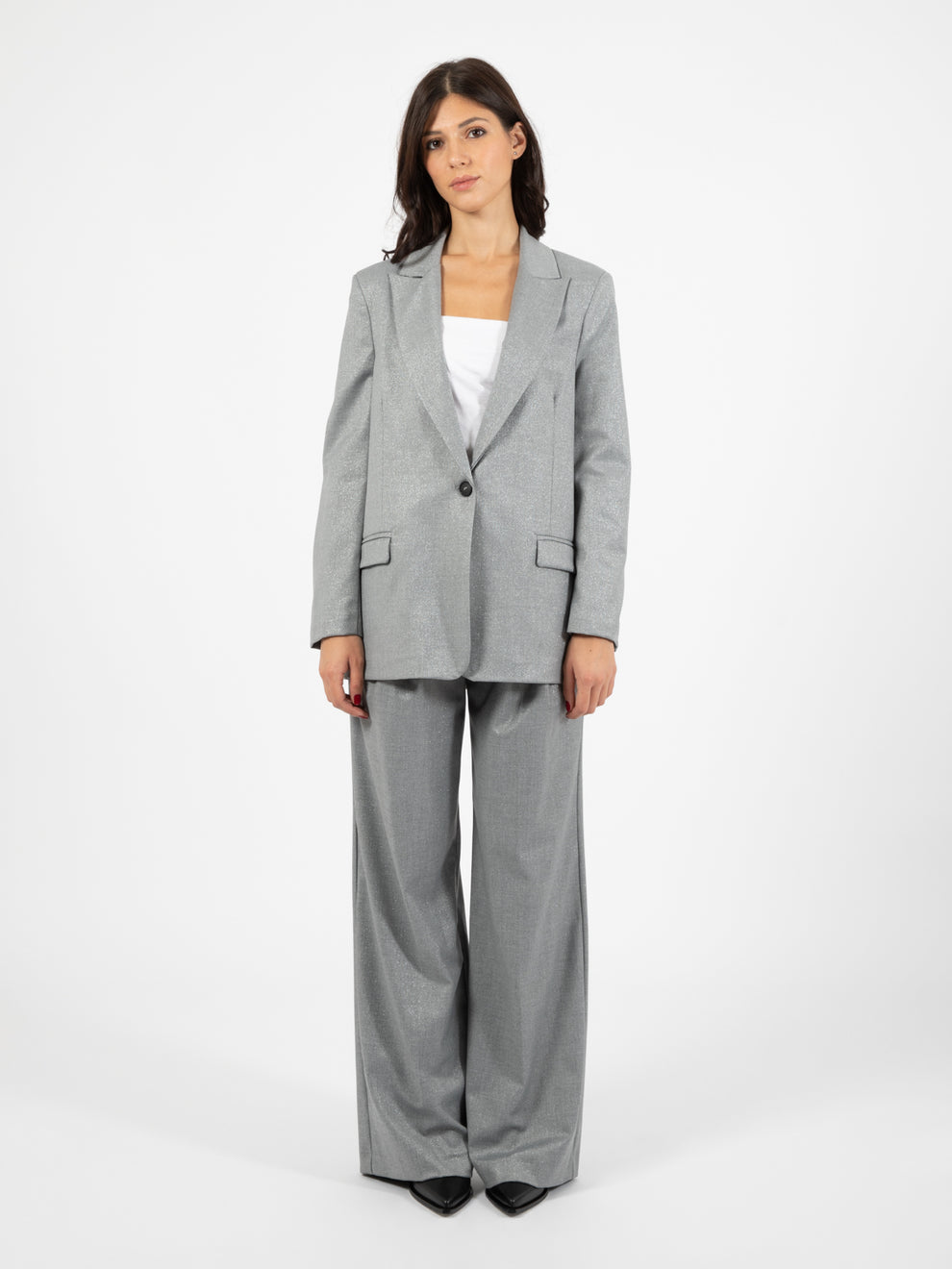 Pantapalazzo con trama lurex grigio