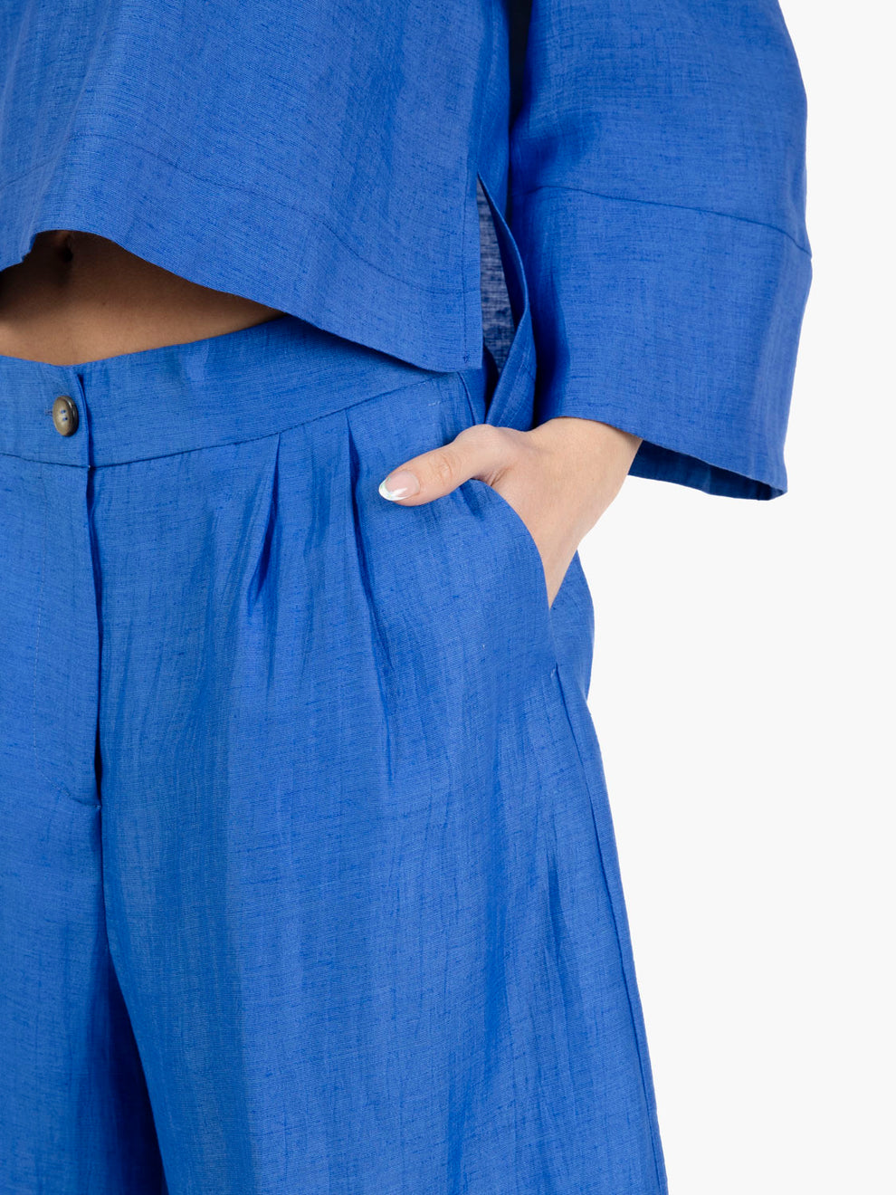 Shorts in misto lino bluette