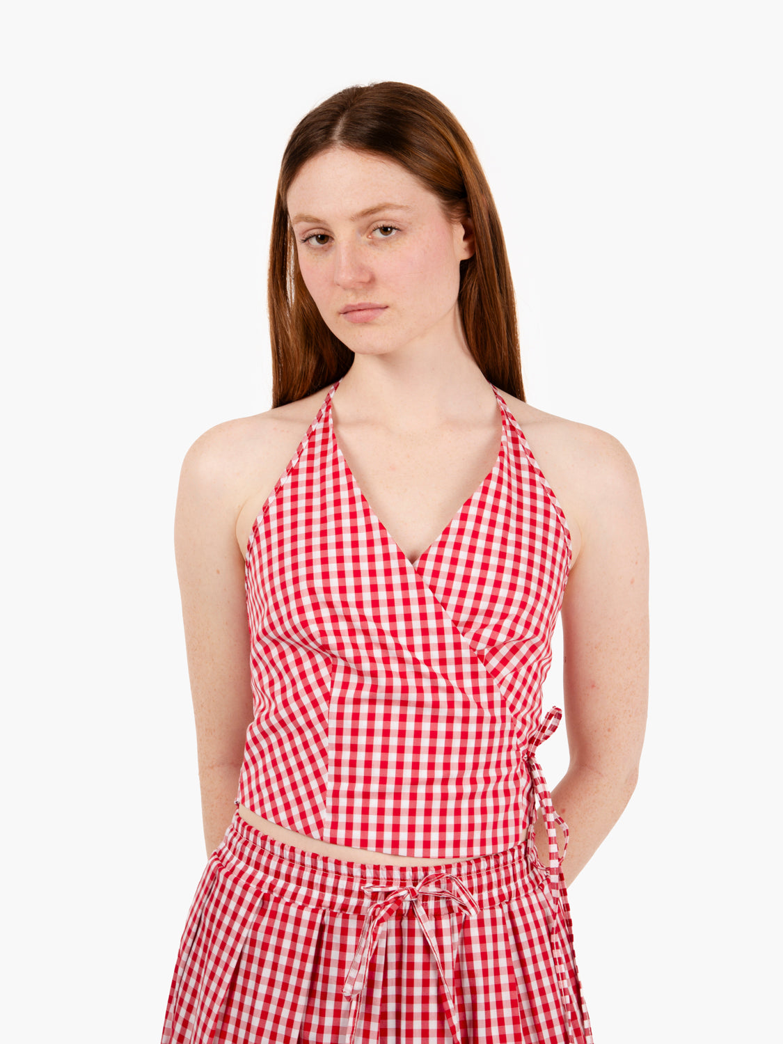 Top a quadri rosso / bianco