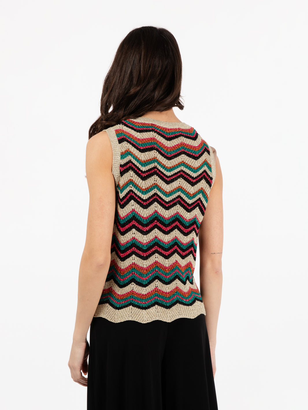 Top in maglia lurex oro / multicolor