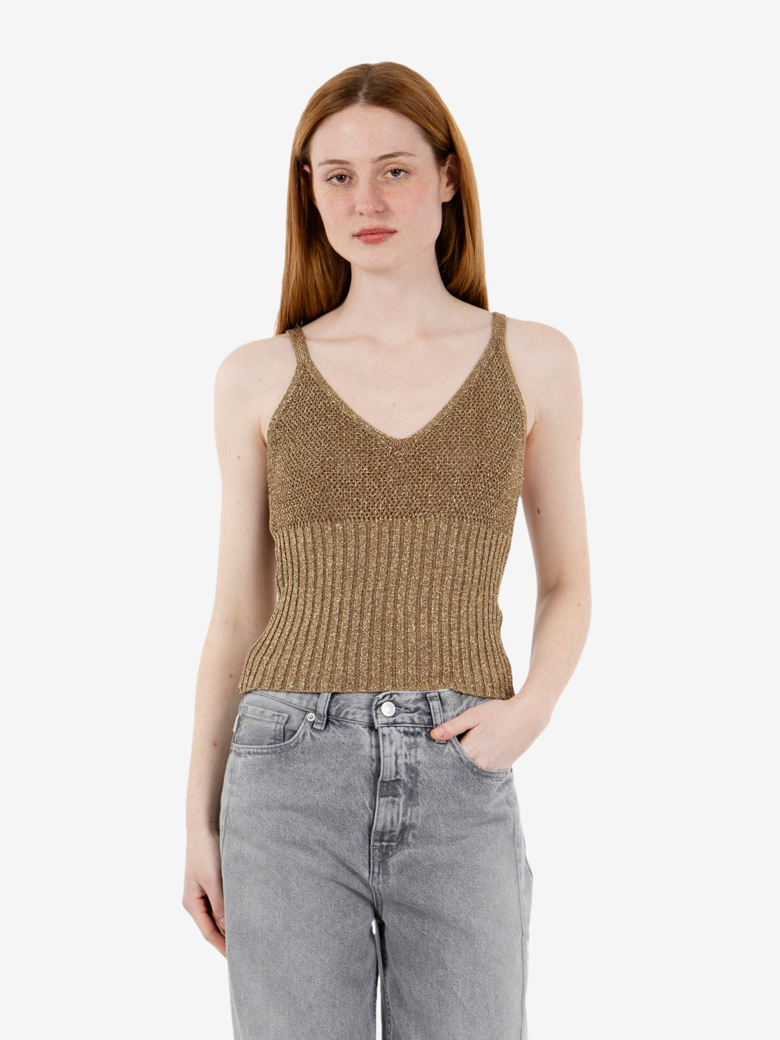 Top in maglia lurex oro