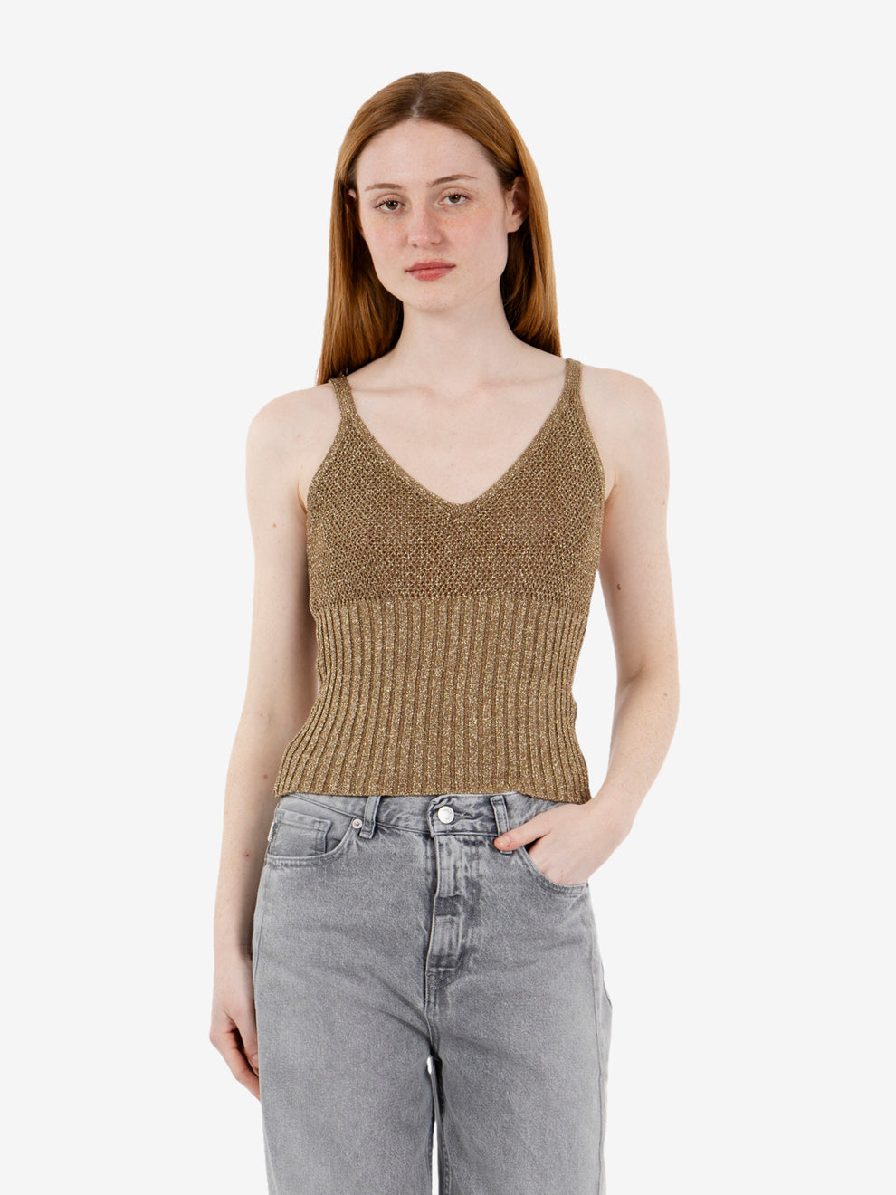 Top in maglia lurex oro